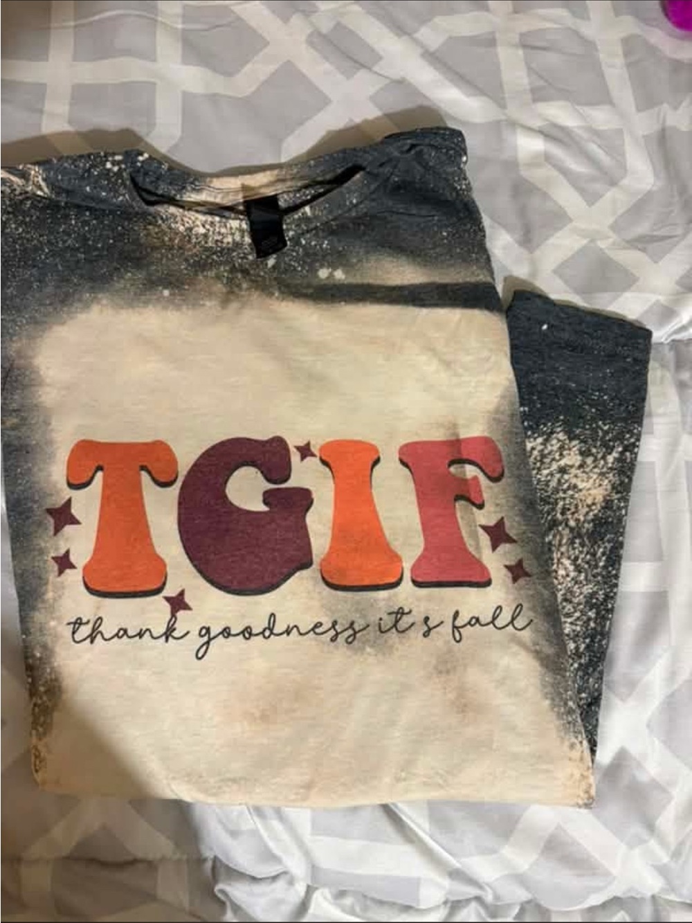 TGIF Graphic Short Sleeve Tee in Cream and Black Splatter